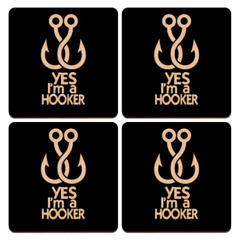 Yes i am Hooker, ΣΕΤ x4 Σουβέρ ξύλινα τετράγωνα plywood (9cm)