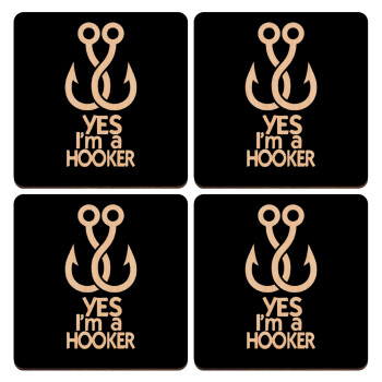 Yes i am Hooker, ΣΕΤ x4 Σουβέρ ξύλινα τετράγωνα plywood (9cm)