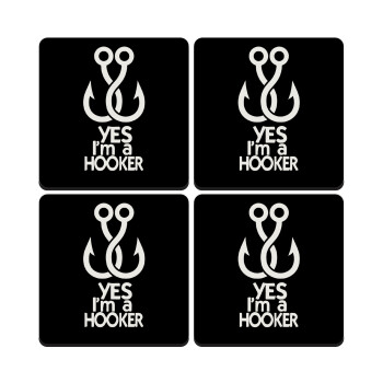 Yes i am Hooker, ΣΕΤ 4 Σουβέρ ξύλινα τετράγωνα (9cm)