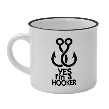 Yes i am Hooker, Κούπα κεραμική vintage Λευκή/Μαύρη 230ml