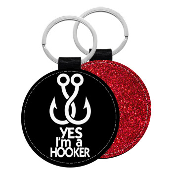 Yes i am Hooker, Μπρελόκ Δερματίνη, στρογγυλό ΚΟΚΚΙΝΟ (5cm)