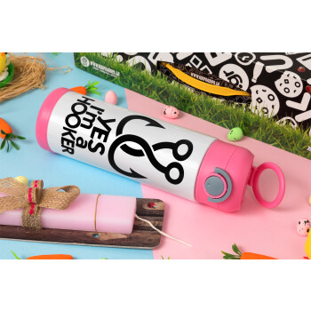 Yes i am Hooker, Πασχαλινή Λαμπάδα με Παιδικό παγούρι θερμό, ανοξείδωτο, με καλαμάκι ασφαλείας, ΡΟΖ (500ml)