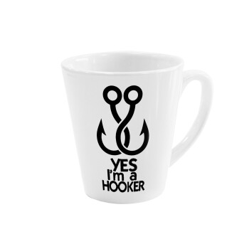 Yes i am Hooker, Κούπα κωνική Latte Λευκή, κεραμική, 300ml