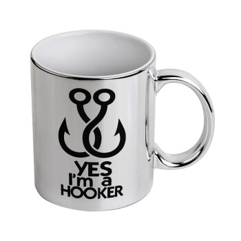 Yes i am Hooker, Κούπα κεραμική, ασημένια καθρέπτης, 330ml