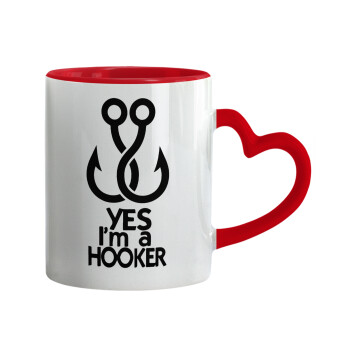 Yes i am Hooker, Mug heart red handle, ceramic, 330ml