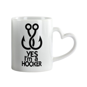 Yes i am Hooker, Mug heart handle, ceramic, 330ml