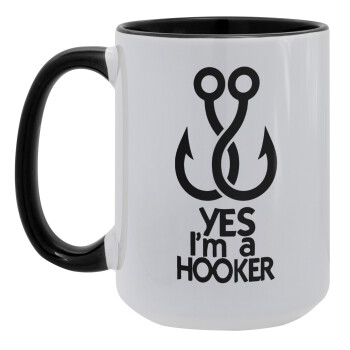 Yes i am Hooker, Κούπα Mega 15oz, κεραμική Μαύρη, 450ml
