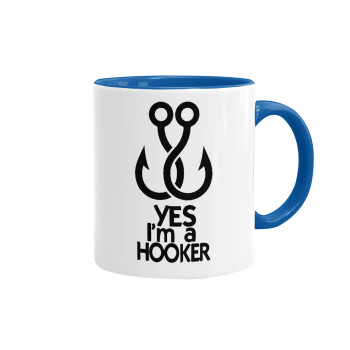 Yes i am Hooker, Κούπα χρωματιστή μπλε, κεραμική, 330ml