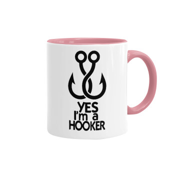 Yes i am Hooker, Κούπα χρωματιστή ροζ, κεραμική, 330ml