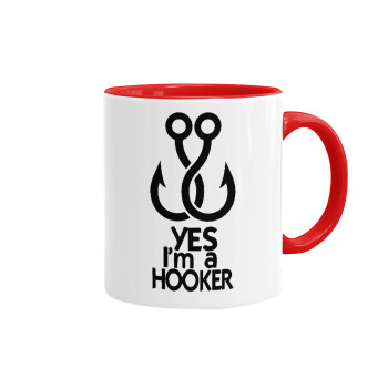 Yes i am Hooker, Κούπα χρωματιστή κόκκινη, κεραμική, 330ml