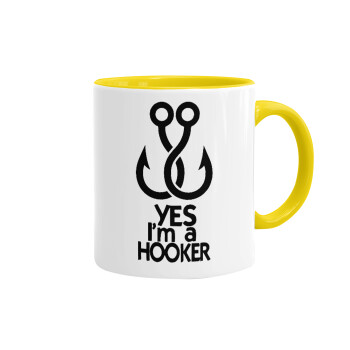 Yes i am Hooker, Κούπα χρωματιστή κίτρινη, κεραμική, 330ml