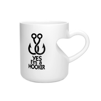Yes i am Hooker, Κούπα καρδιά λευκή, κεραμική, 330ml