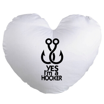 Yes i am Hooker, Μαξιλάρι καναπέ καρδιά 40x40cm περιέχεται το  γέμισμα