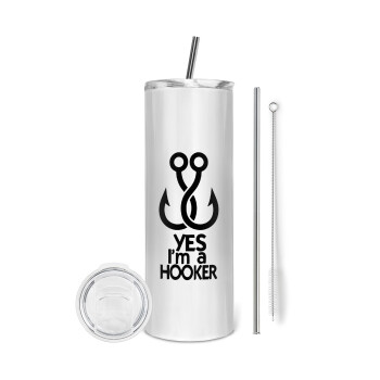 Yes i am Hooker, Eco friendly stainless steel tumbler 600ml, with metal straw & cleaning brush