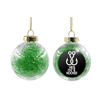 Yes i am Hooker, Χριστουγεννιάτικη μπάλα δένδρου διάφανη με πράσινο γέμισμα 8cm