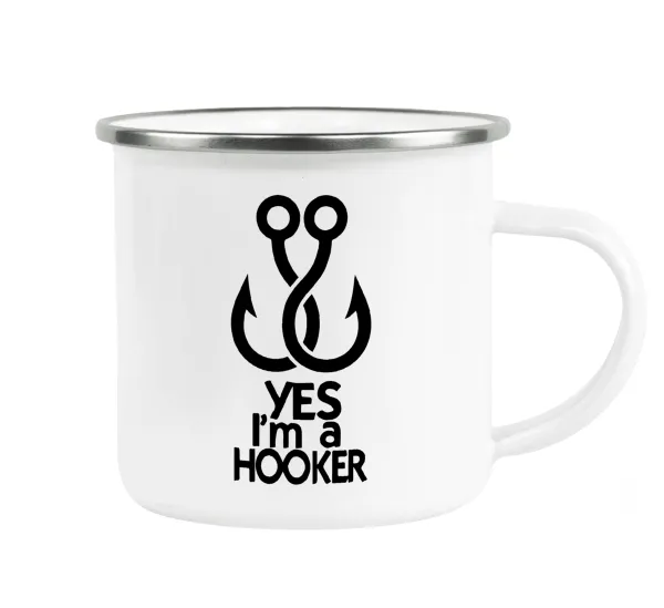 Yes i am Hooker — Metallic enamel cup white 360ml