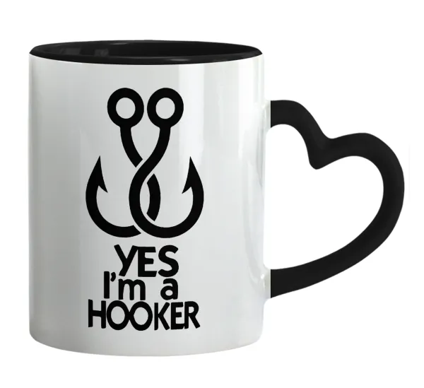 Yes i am Hooker — Mug heart black handle, ceramic, 330ml