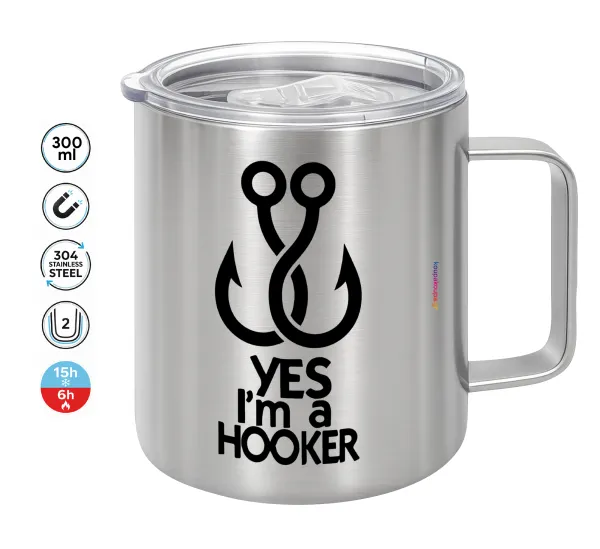 Yes i am Hooker — Double-walled stainless steel mug 300ml with temperature-retaining lid