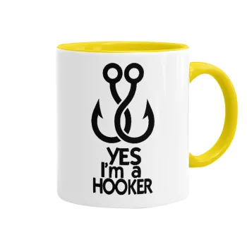 Yes i am Hooker, Κούπα χρωματιστή κίτρινη, κεραμική, 330ml