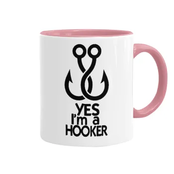Yes i am Hooker, Κούπα χρωματιστή ροζ, κεραμική, 330ml