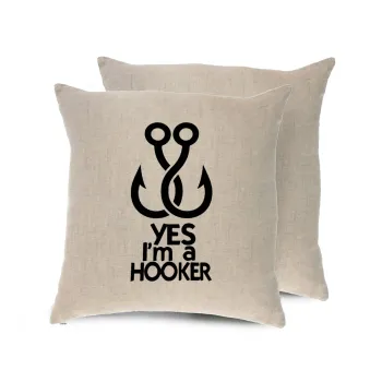 Yes i am Hooker, Μαξιλάρι καναπέ ΛΙΝΟ 40x40cm περιέχεται το  γέμισμα