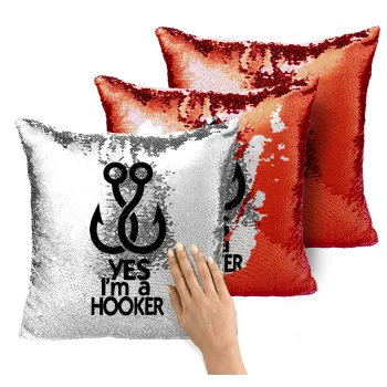 Yes i am Hooker, Μαξιλάρι καναπέ Μαγικό Κόκκινο με πούλιες 40x40cm περιέχεται το γέμισμα