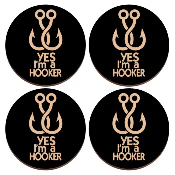 Yes i am Hooker, ΣΕΤ x4 Σουβέρ ξύλινα στρογγυλά plywood (9cm)