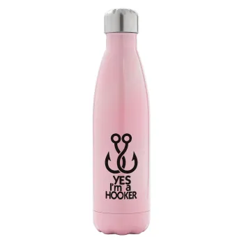 Yes i am Hooker, Μεταλλικό παγούρι θερμός Ροζ Ιριδίζον (Stainless steel), διπλού τοιχώματος, 500ml