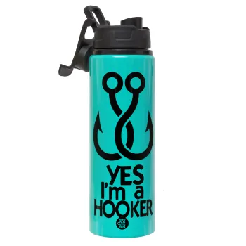 Yes i am Hooker, Μεταλλικό παγούρι νερού με καπάκι ασφαλείας, αλουμινίου 850ml