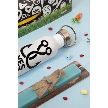 Yes i am Hooker, Easter Set, SS Metallic water bottle (620ml, stainless steel) & scented flat Easter candle (30cm) (TURQUOISE)