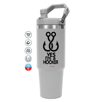Yes i am Hooker, ΓΚΡΙ χρώματος Θερμός Ανοξείδωτο 890ml (30oz) με χερούλι