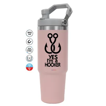 Yes i am Hooker, ΡΟΖ χρώματος Θερμός Ανοξείδωτο 890ml (30oz) με χερούλι