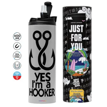 Yes i am Hooker, Tumbler ποτήρι θερμό ΓΚΡΙ από ανοξείδωτο ατσάλι 600ml