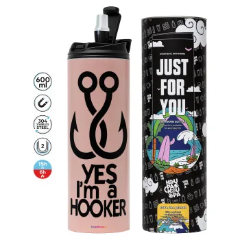 Yes i am Hooker, Tumbler ποτήρι θερμό ΡΟΖ από ανοξείδωτο ατσάλι 600ml