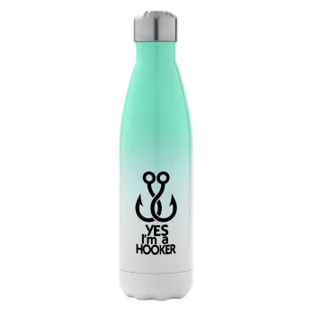 Yes i am Hooker, Metal mug thermos Green/White (Stainless steel), double wall, 500ml