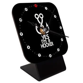 Yes i am Hooker, Quartz Wooden table clock with hands (10cm)