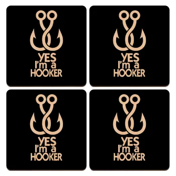 Yes i am Hooker, ΣΕΤ x4 Σουβέρ ξύλινα τετράγωνα plywood (9cm)