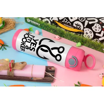 Yes i am Hooker, Πασχαλινή Λαμπάδα με Παιδικό παγούρι θερμό, ανοξείδωτο, με καλαμάκι ασφαλείας, ΡΟΖ (500ml)