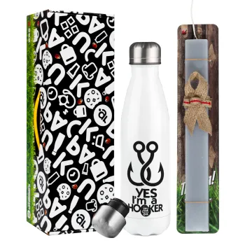 Yes i am Hooker, Easter candle, metallic white thermos bottle (500ml) & aromatic flat candle (30cm) (GRAY)