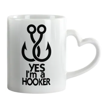 Yes i am Hooker, Κούπα καρδιά χερούλι λευκή, κεραμική, 330ml