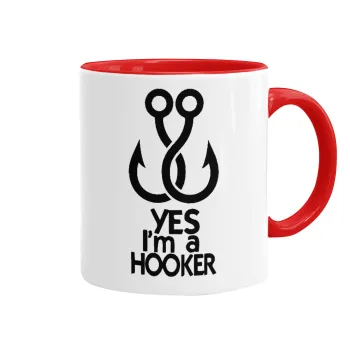 Yes i am Hooker, Κούπα χρωματιστή κόκκινη, κεραμική, 330ml