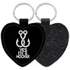 Μπρελόκ PU δερμάτινο glitter καρδιά ΜΑΥΡΟ