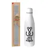 Easter Set, metallic stainless thermos bottle (500ml) & scented flat Easter candle (30cm) (GRAY)