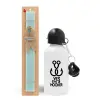 Easter Set, metallic aluminum water bottle (500ml) & scented flat candle (30cm) (TURQUOISE)