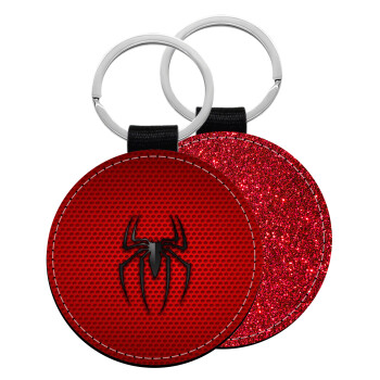 Άνθρωπος αράχνη, Μπρελόκ Δερματίνη, στρογγυλό ΚΟΚΚΙΝΟ (5cm)