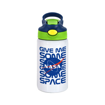 NASA give me some space, Children's hot water bottle, stainless steel, with safety straw, green, blue (350ml)