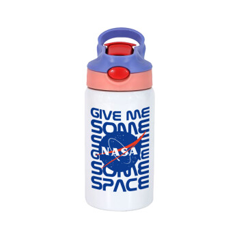 NASA give me some space, Children's hot water bottle, stainless steel, with safety straw, pink/purple (350ml)