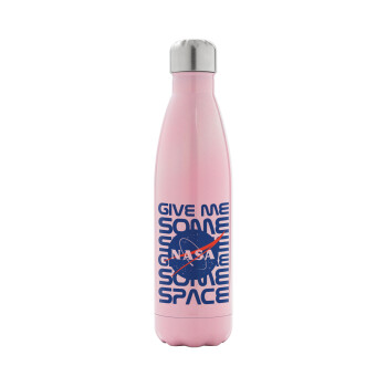 NASA give me some space, Μεταλλικό παγούρι θερμός Ροζ Ιριδίζον (Stainless steel), διπλού τοιχώματος, 500ml