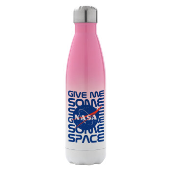 NASA give me some space, Μεταλλικό παγούρι θερμός Ροζ/Λευκό (Stainless steel), διπλού τοιχώματος, 500ml
