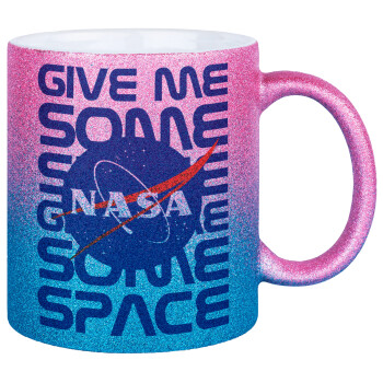 NASA give me some space, Κούπα Χρυσή/Μπλε Glitter, κεραμική, 330ml